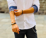 White Marsicana shirt with blue cuff details | Aragaza - Your shirt made in Barcelona - Quality shirts