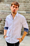 White Marsicana shirt with blue cuff details | Aragaza - Your shirt made in Barcelona - Quality shirts