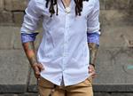 Camisa Blanca Cozzo puño detalles en Azul | Aragaza - Tu estilo hecho en Barcelona - Barcelona Fashion - Camisas de Calidad