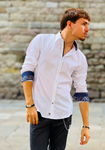White Marsicana shirt with blue cuff details | Aragaza - Your shirt made in Barcelona - Quality shirts