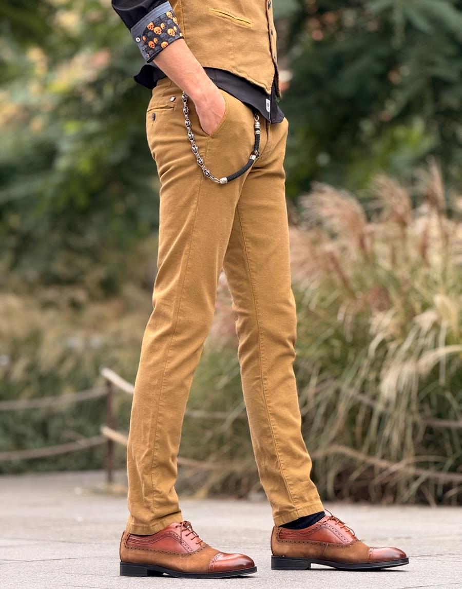 Pantalón Piero Tencel Mostaza | Aragaza - Tu estilo hecho en Barcelona - Barcelona Fashion - Camisas de Calidad