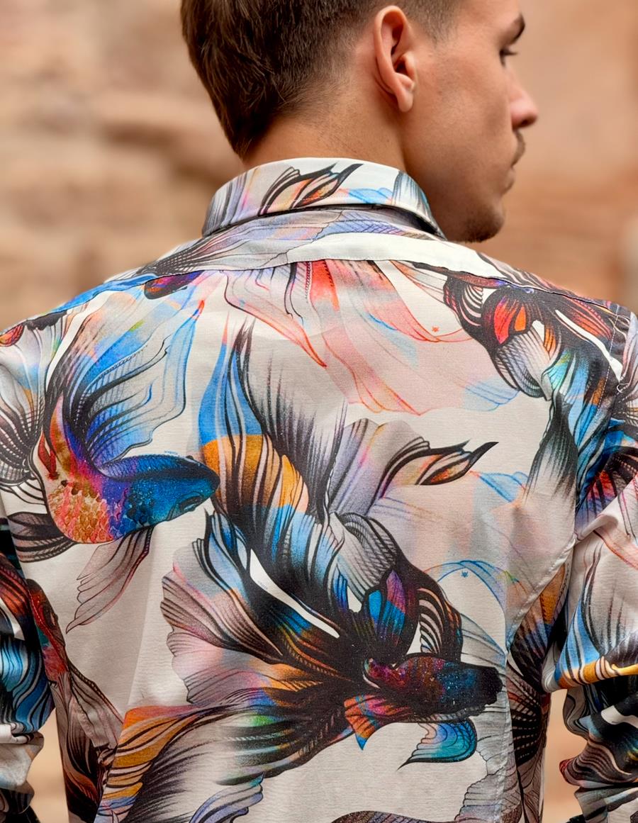 Camisa Goldfish Blanco | Aragaza - Votre chemise faite à Barcelone - Mode de Barcelone - Chemises de qualité