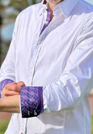 Chemise blanche Subequo avec détails de poignets bleus | Aragaza - Votre chemise faite à Barcelone - Mode de Barcelone - Chemises de qualité
