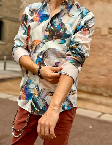 Camisa Goldfish puño blanco  | Aragaza - Tu estilo hecho en Barcelona - Barcelona Fashion - Camisas de Calidad
